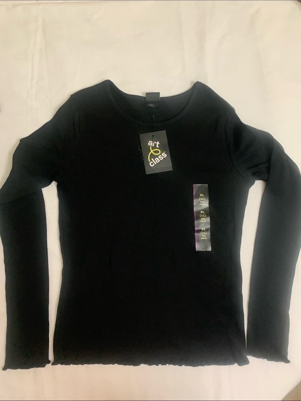 Art Class Black Ribbed Long Sleeve Top Girls XL (14)